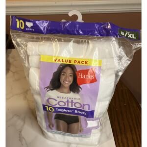 New HANES 9 Qty Size 8/XL White Breathable Cotton Women Tagless Briefs Open Pack